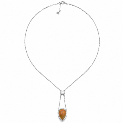 14k Solid Gold Natural Opal and Diamond Pear Drop Necklace