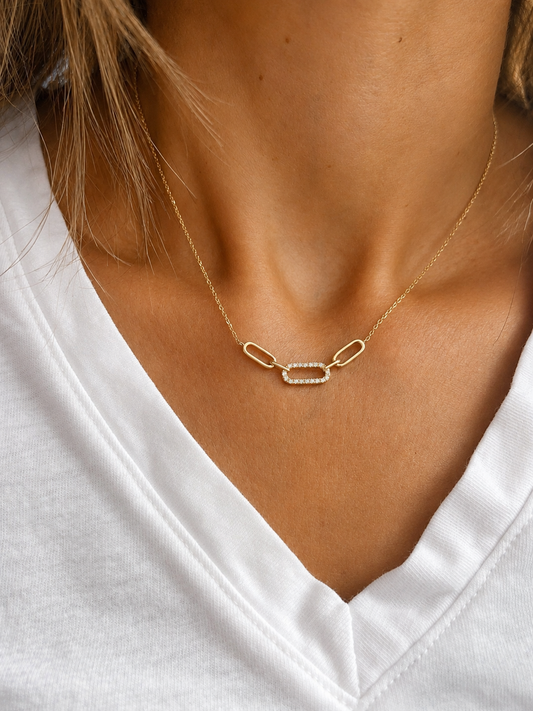 14k Gold Diamond Paper Clip Necklace