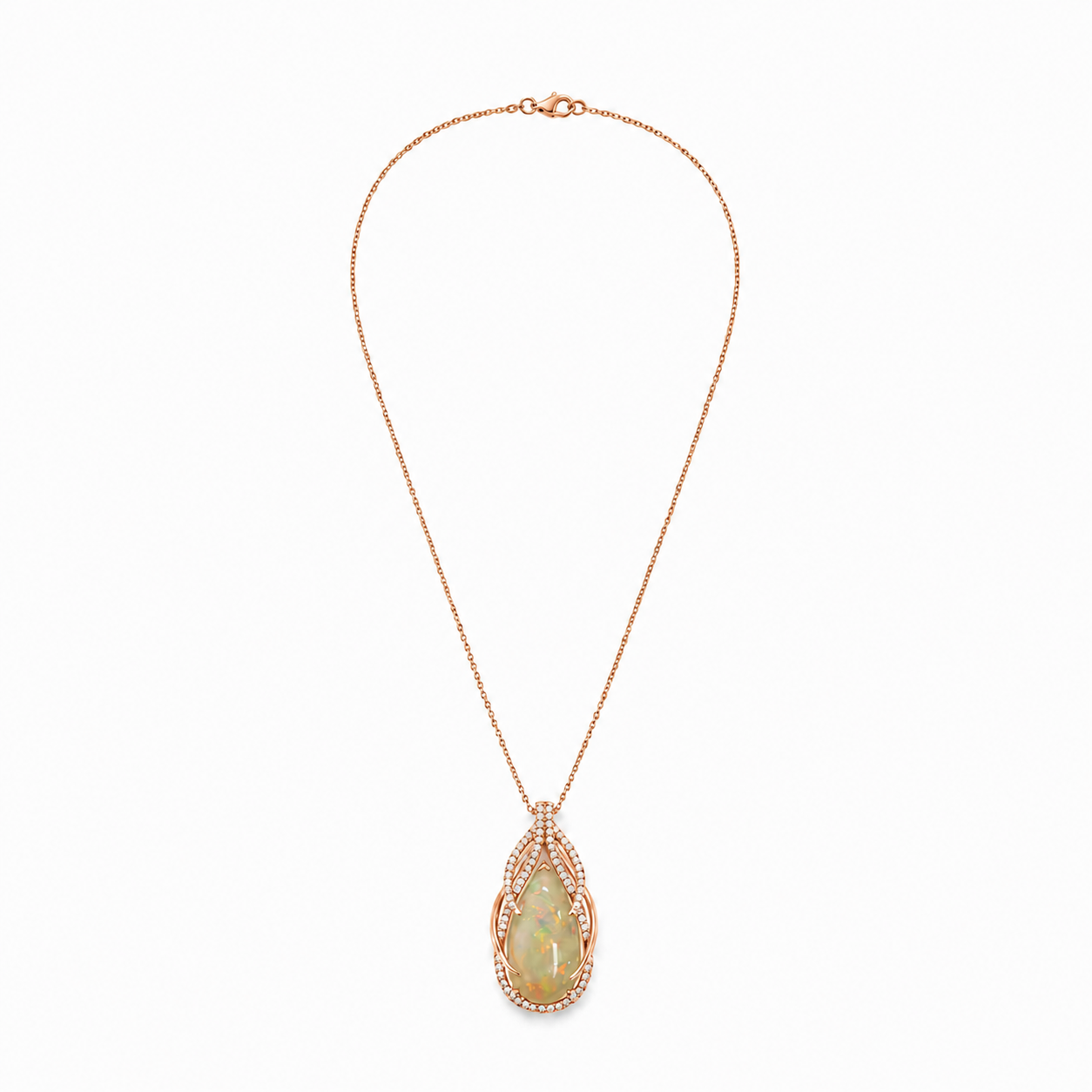 14k Gold Pear-Shaped Opal & Diamond Necklace