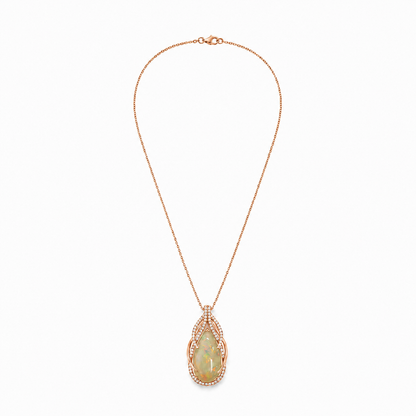 14k Gold Pear-Shaped Opal & Diamond Necklace