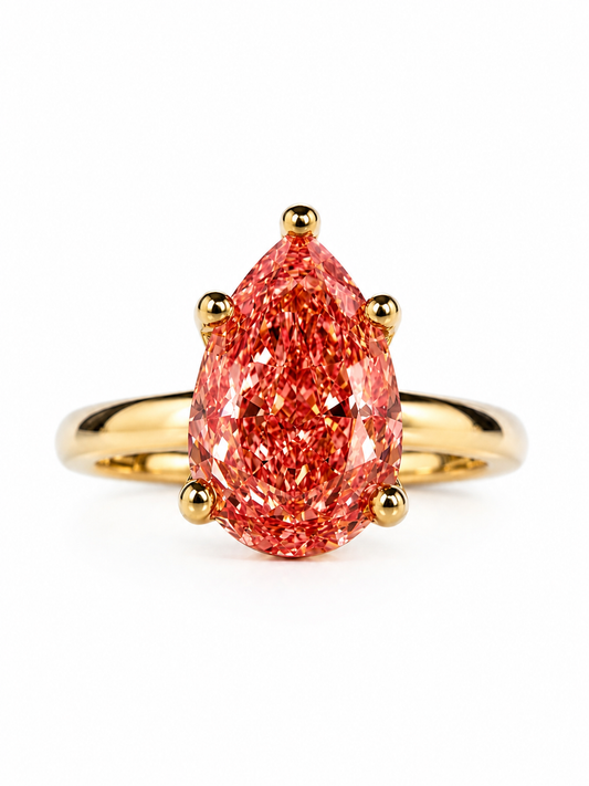 14K Gold Pear Cut Fancy Vivid Pink Lab Grown Diamond Engagement Ring