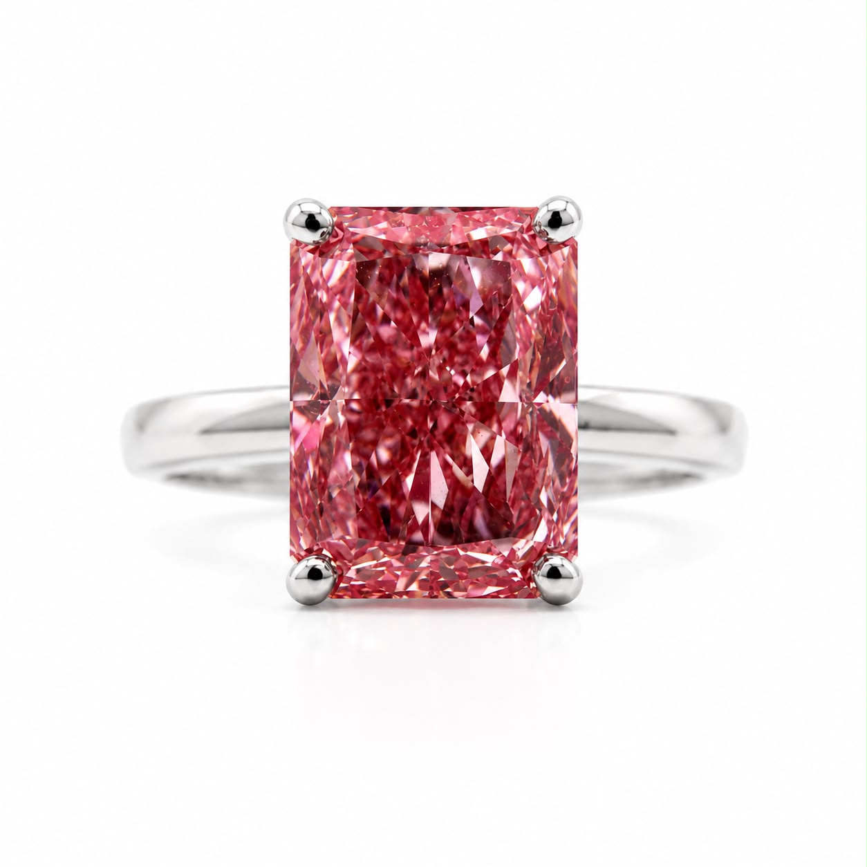 14K Gold Radiant Cut Fancy Vivid Pink Lab Grown Diamond Engagement Ring