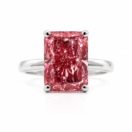 14K Gold Radiant Cut Fancy Vivid Pink Lab Grown Diamond Engagement Ring