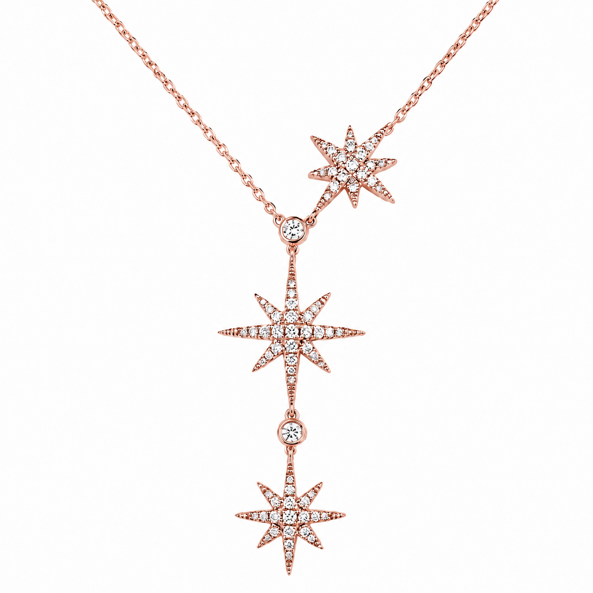 14k Gold Diamond Starburst Y Drop Lariat Necklace