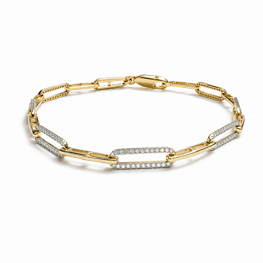 14k Gold Diamond Paperclip Link Bracelet