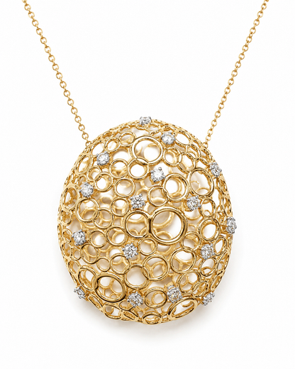 14k Gold Diamond Open Oval Bubble Pendant Necklace
