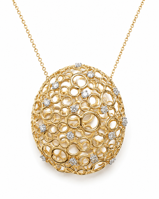14k Gold Diamond Open Oval Bubble Pendant Necklace