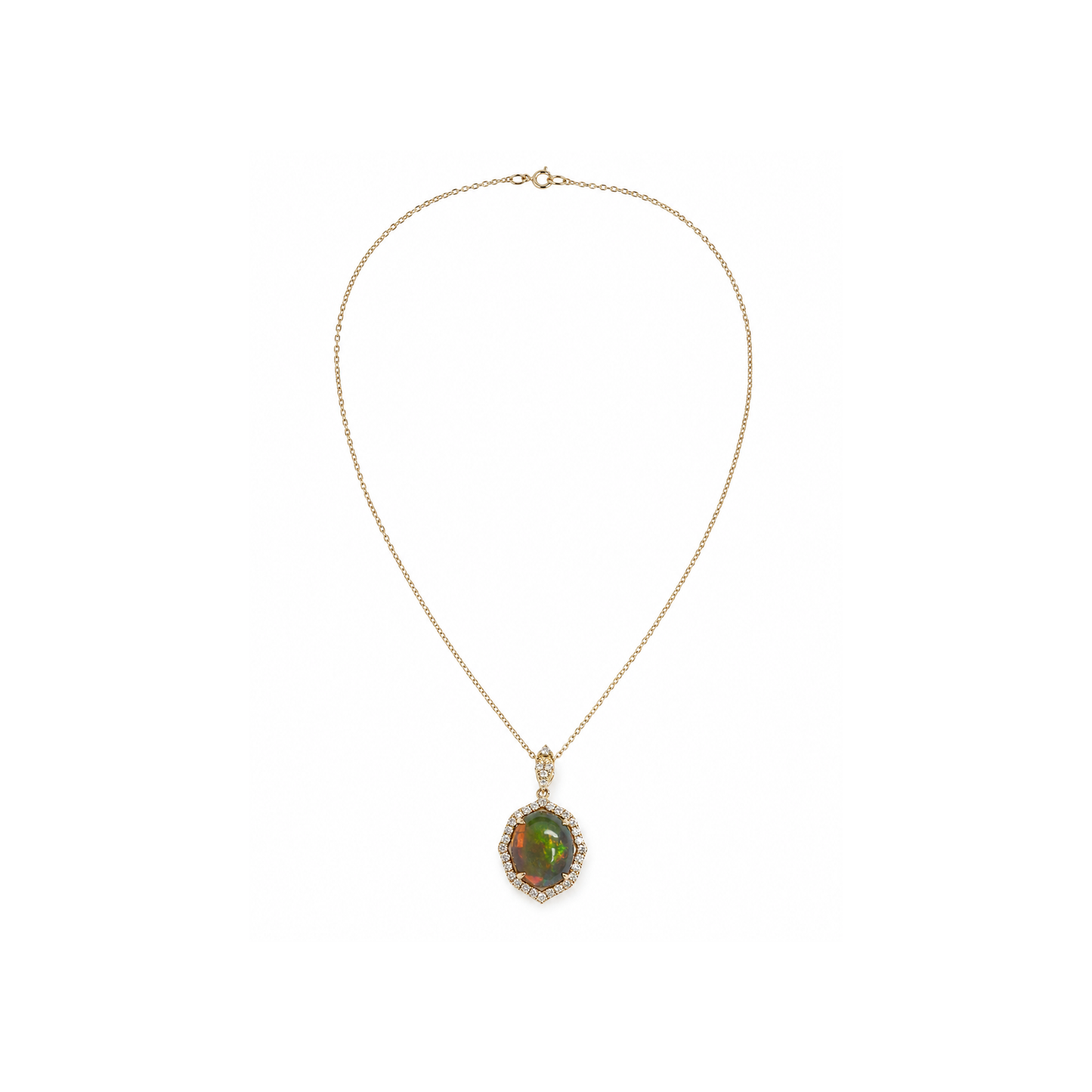 14k Gold Opal & Diamond Halo Necklace
