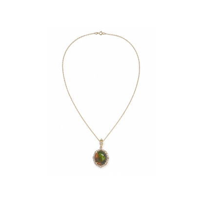 14k Gold Opal & Diamond Halo Necklace