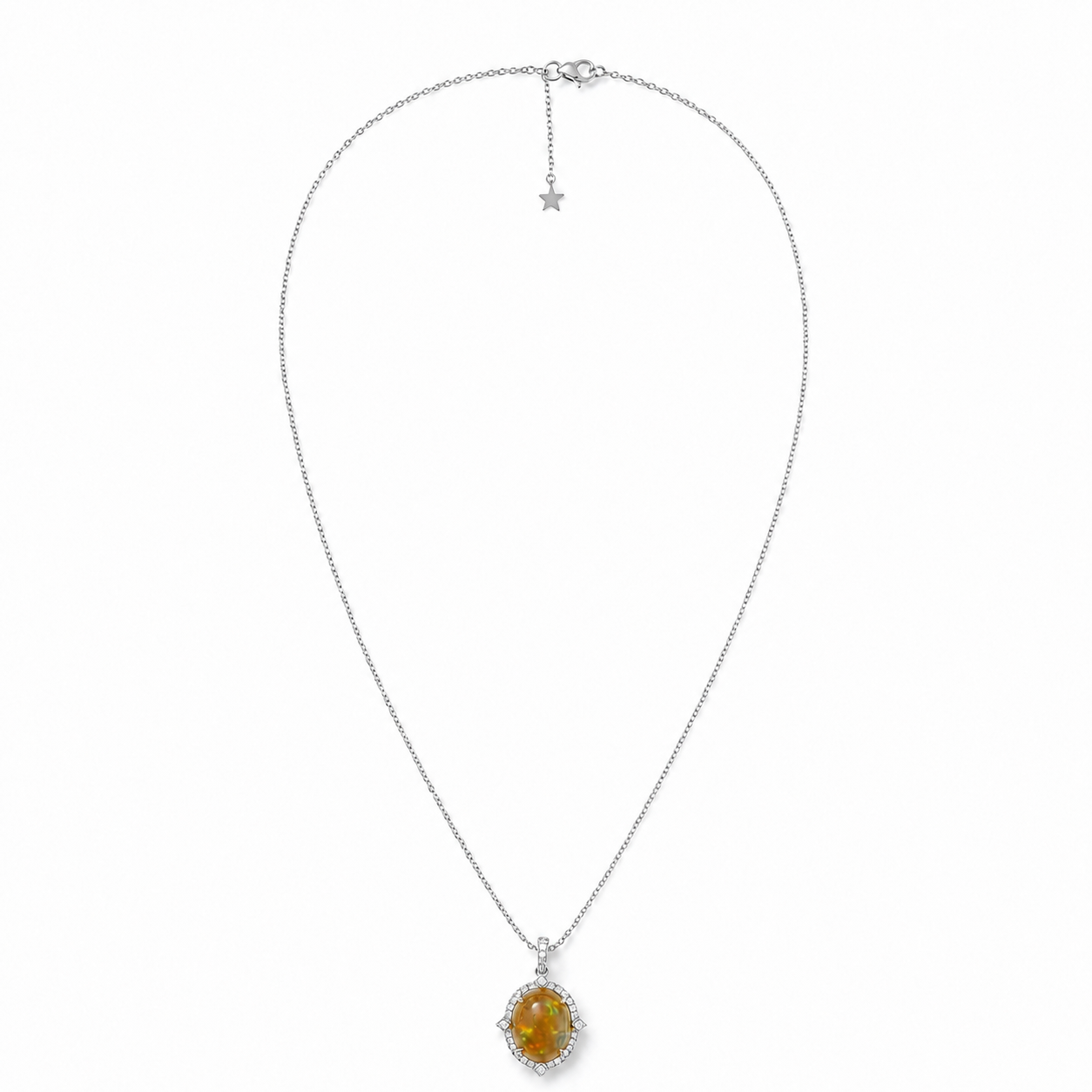 14k Gold Oval Opal & Diamond Pendant Necklace