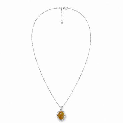 14k Gold Oval Opal & Diamond Pendant Necklace