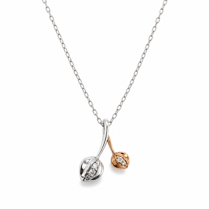 14K Two-Tone Gold Diamond Tulip Flower Pendant Necklace
