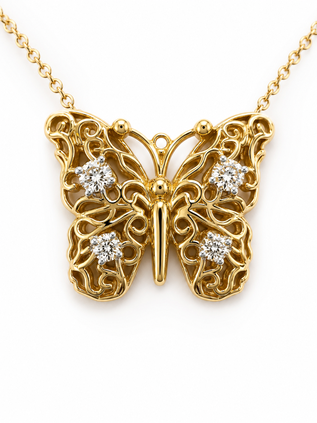 14k Gold Diamond Butterfly Necklace