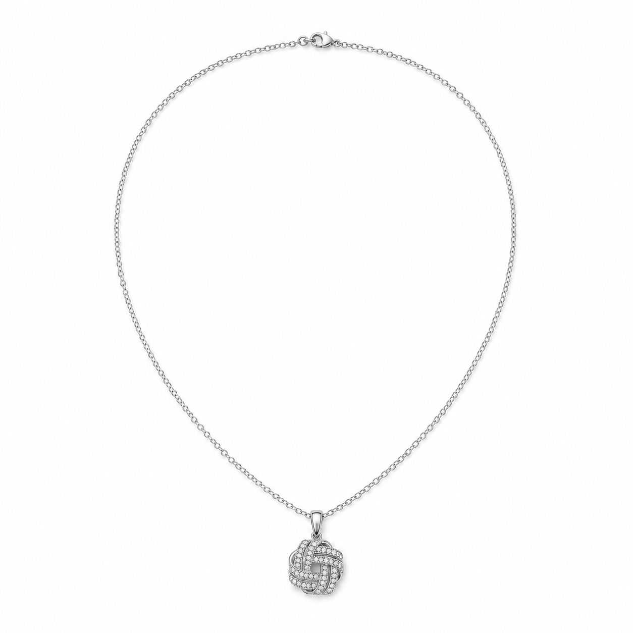 14k Gold Diamond Love Knot Interwoven Pendant Necklace