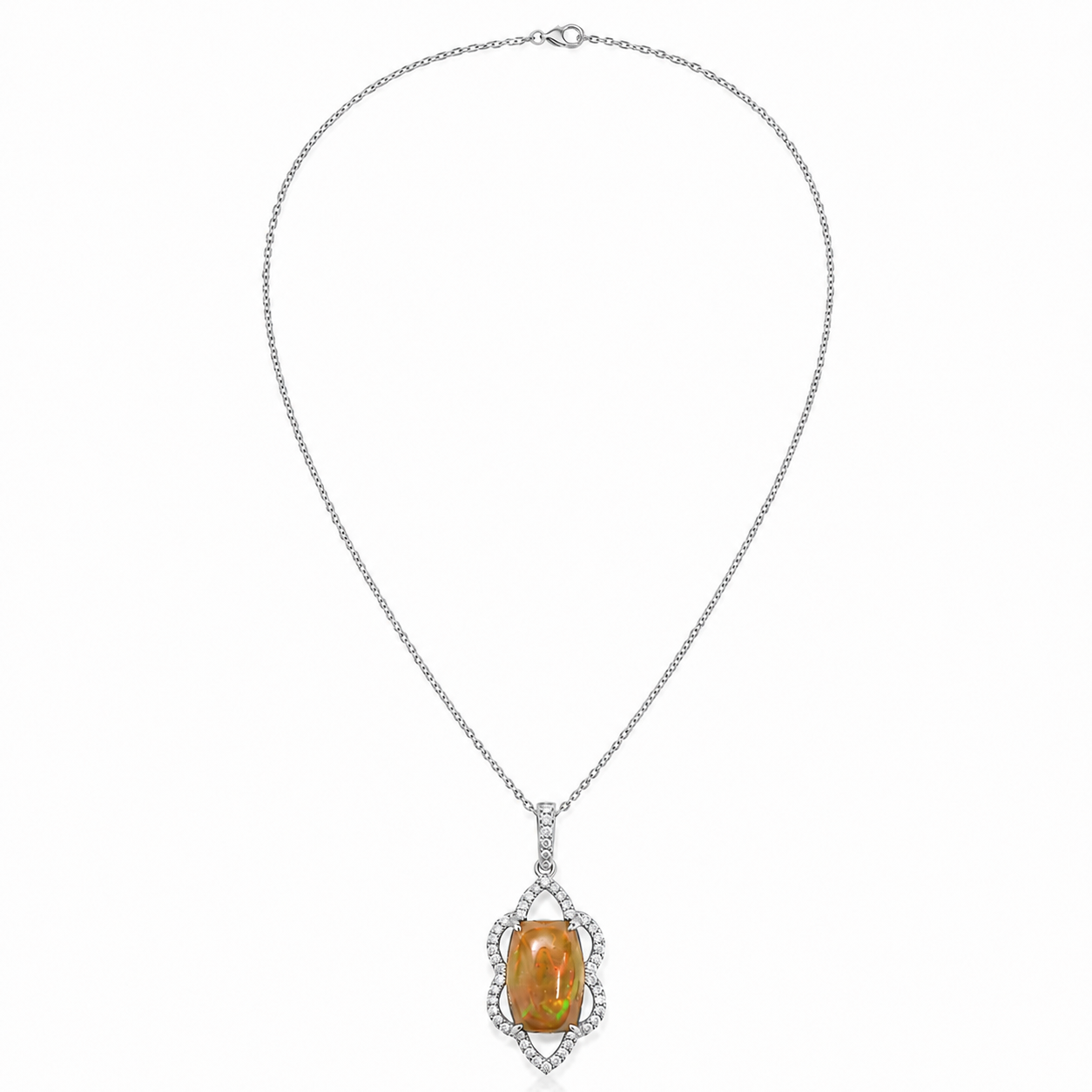 14k Gold Opal & Diamond Pendant Necklace