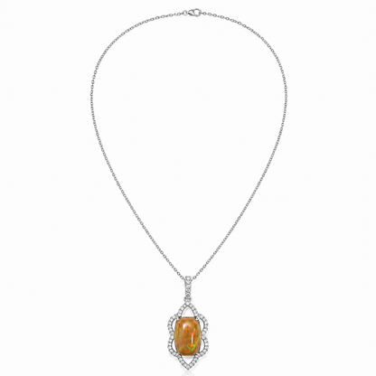 14k Gold Opal & Diamond Pendant Necklace