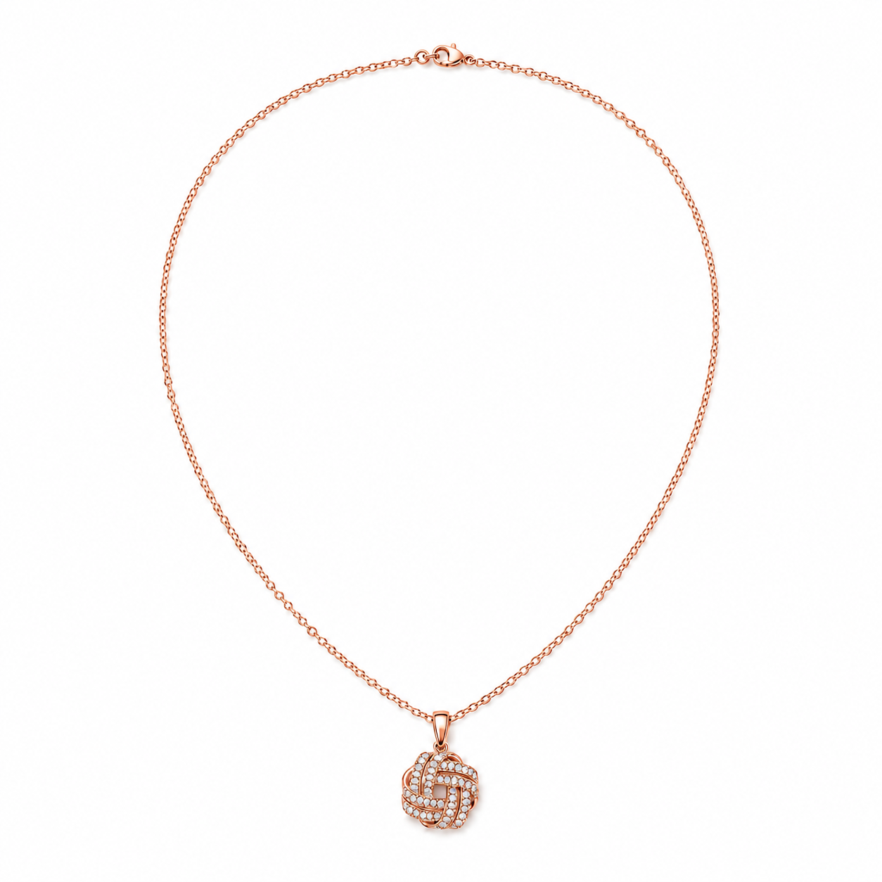 14k Gold Diamond Love Knot Interwoven Pendant Necklace
