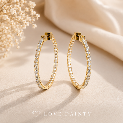 14K White Gold Natural Diamond Hoop Earrings, Inside-Out Hoops, Gift Idea, Love Dainty