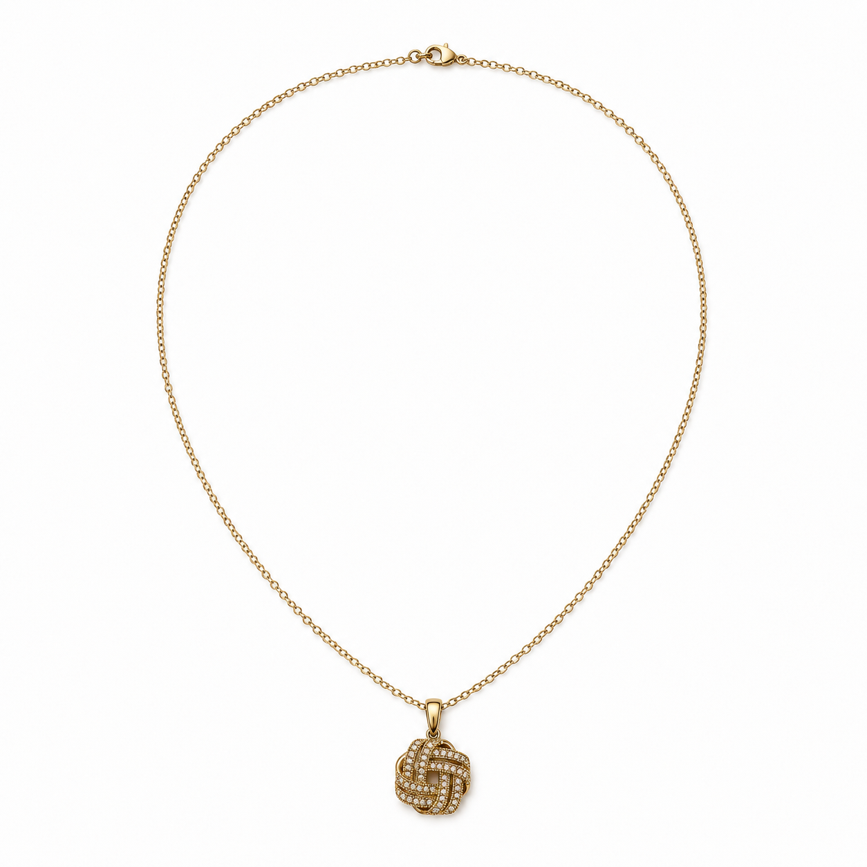 14k Gold Diamond Love Knot Interwoven Pendant Necklace