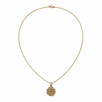 14k Gold Diamond Love Knot Interwoven Pendant Necklace