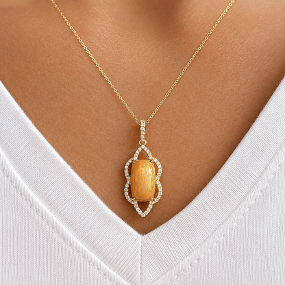 14k Gold Opal & Diamond Pendant Necklace