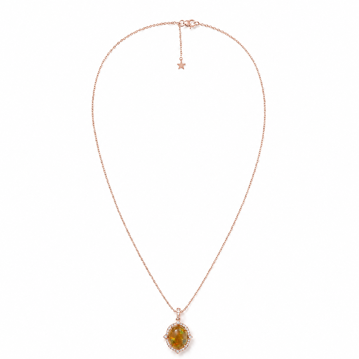 14k Gold Oval Opal & Diamond Pendant Necklace