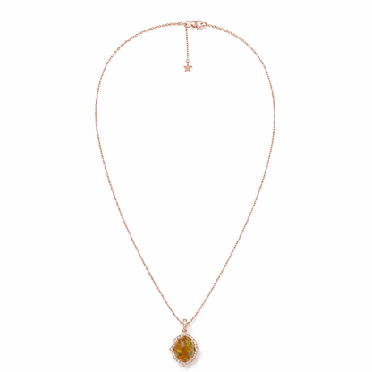 14k Gold Oval Opal & Diamond Pendant Necklace