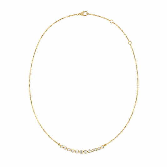14k Gold Dainty Graduated Diamond Bar Necklace
