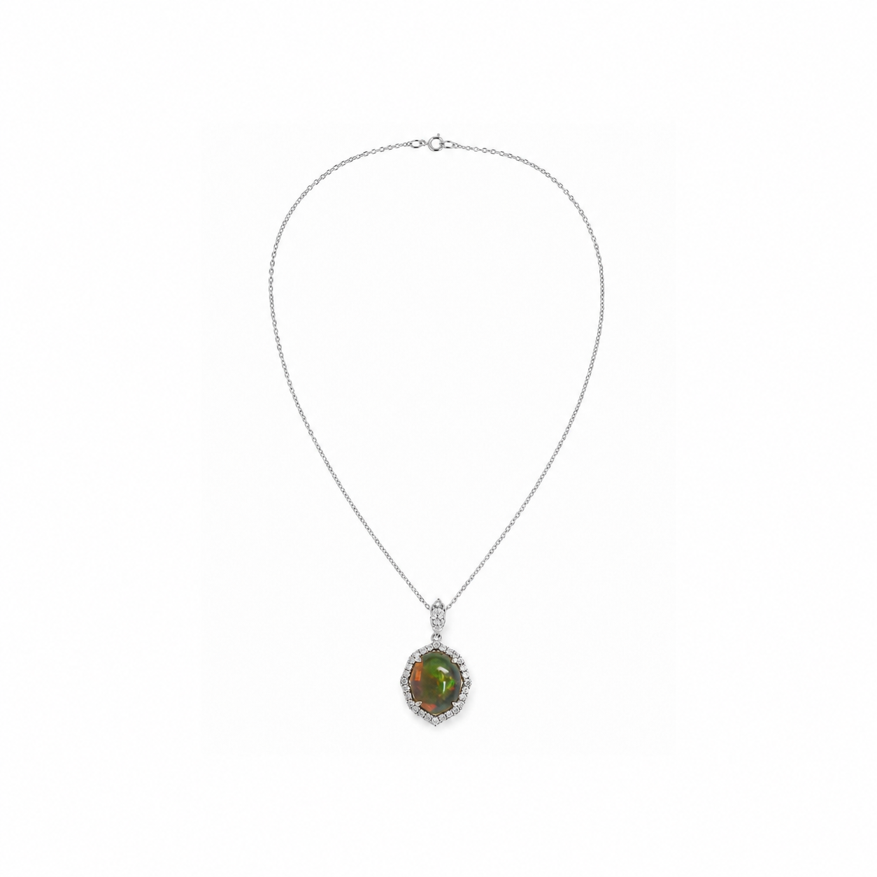 14k Gold Opal & Diamond Halo Necklace