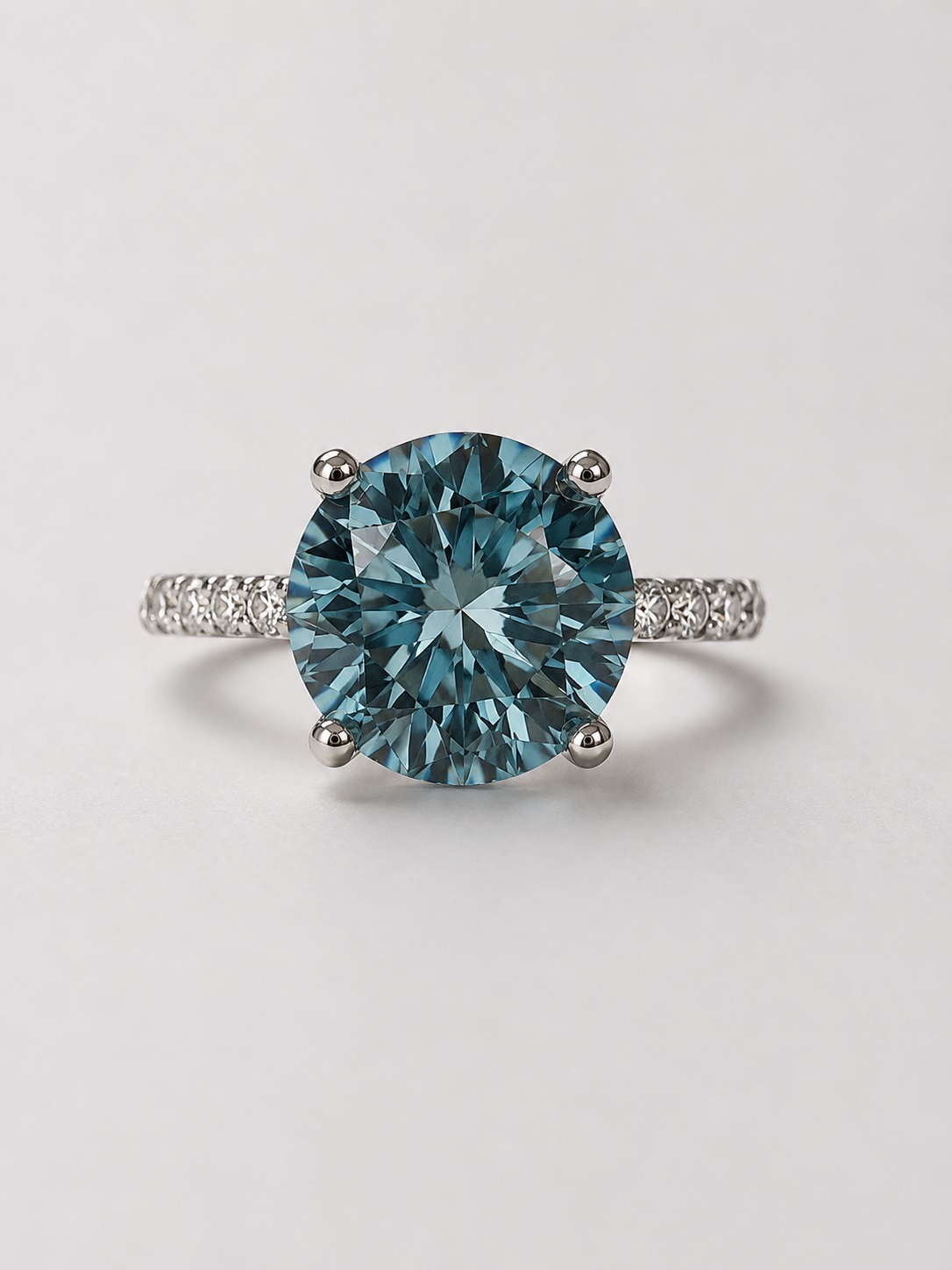 14K Gold Round Cut Fancy Vivid Blue Lab Grown Diamond Engagement Ring