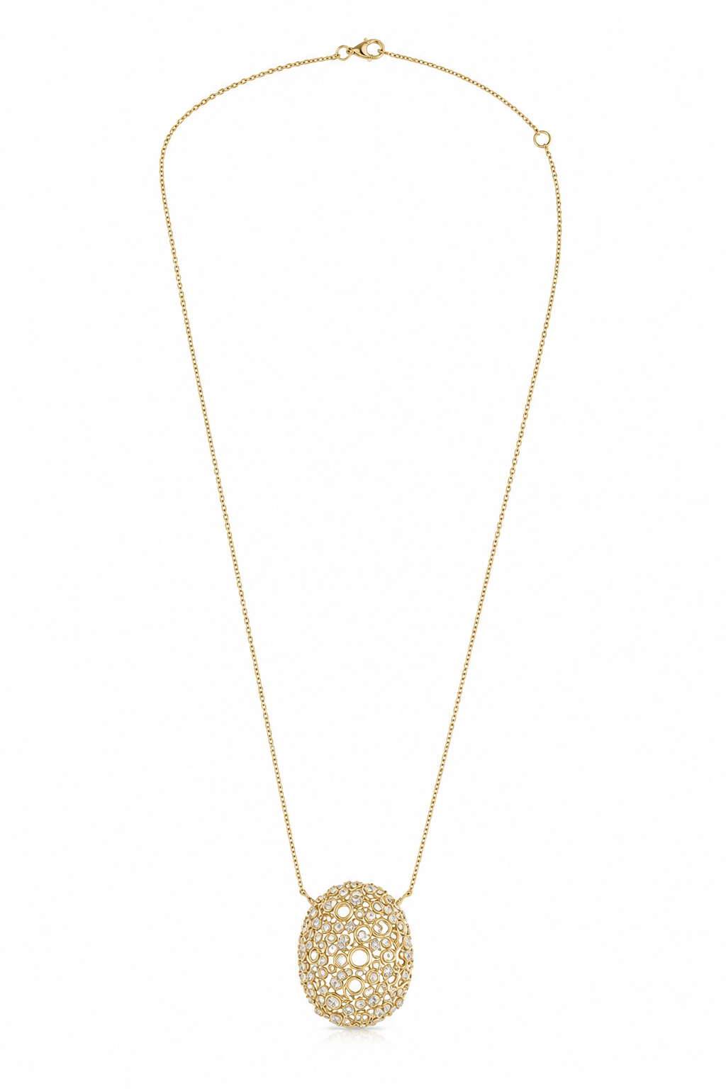 14k Gold Diamond Open Oval Bubble Pendant Necklace