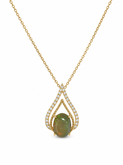 14k Gold Opal & Diamond Teardrop Necklace