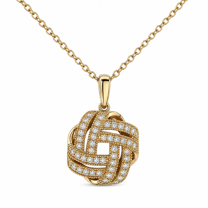 14k Gold Diamond Love Knot Interwoven Pendant Necklace