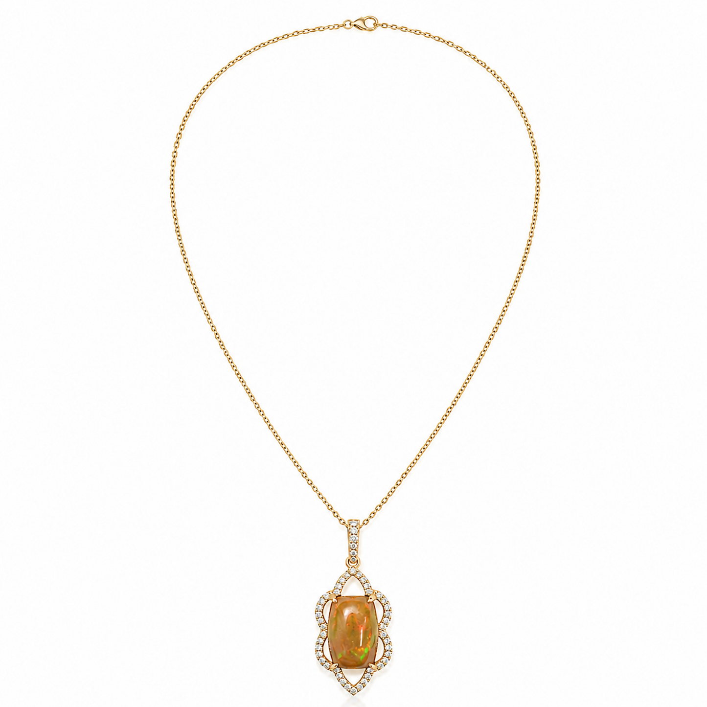 14k Gold Opal & Diamond Pendant Necklace