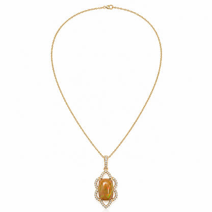 14k Gold Opal & Diamond Pendant Necklace