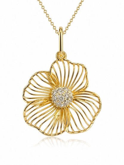 14k Gold Diamond Flower Necklace
