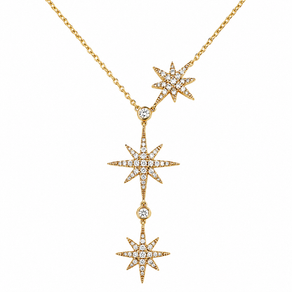14k Gold Diamond Starburst Y Drop Lariat Necklace