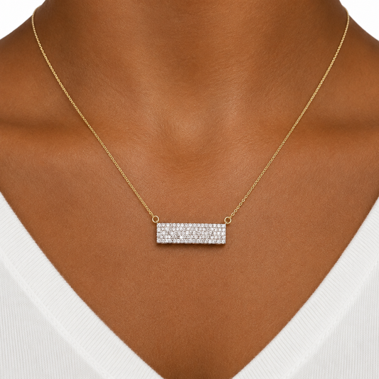 14k Gold Dainty Diamond Bar Necklace