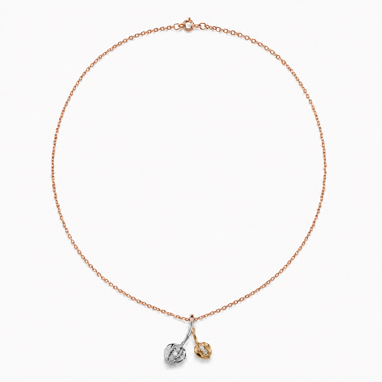 14K Two-Tone Gold Diamond Tulip Flower Pendant Necklace