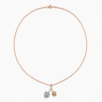 14K Two-Tone Gold Diamond Tulip Flower Pendant Necklace