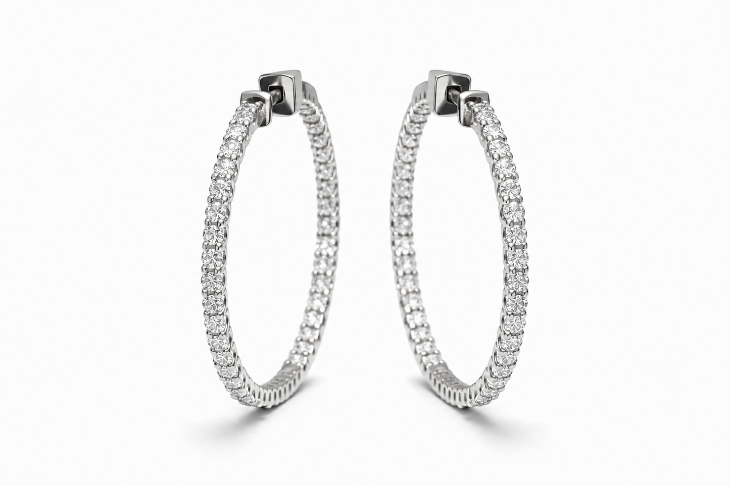 14K White Gold Natural Diamond Hoop Earrings, Inside-Out Hoops, Gift Idea, Love Dainty