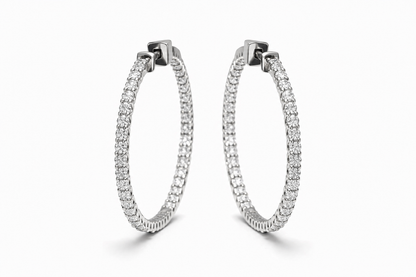 14K White Gold Natural Diamond Hoop Earrings, Inside-Out Hoops, Gift Idea, Love Dainty