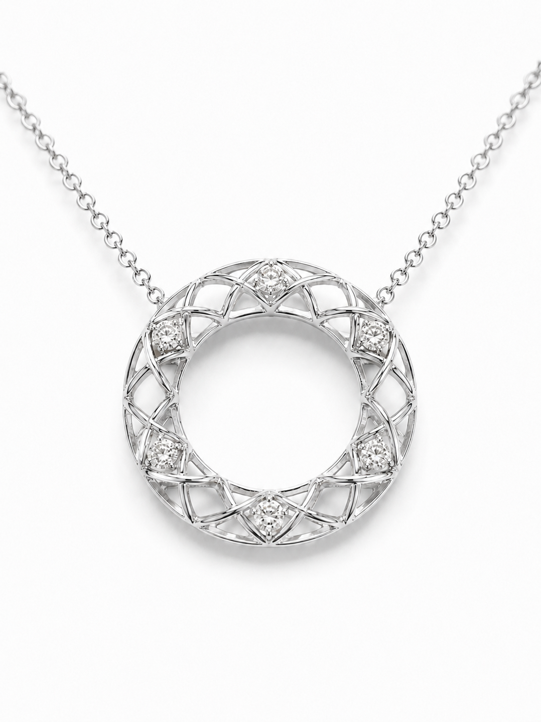14k Gold Diamond Circle Necklace, Natural Diamond Open Circle Pendant