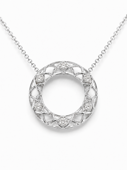 14k Gold Diamond Circle Necklace, Natural Diamond Open Circle Pendant