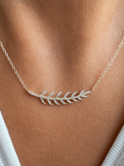 14k Gold Diamond Feather Leaf Necklace