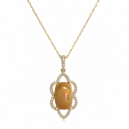 14k Gold Opal & Diamond Pendant Necklace