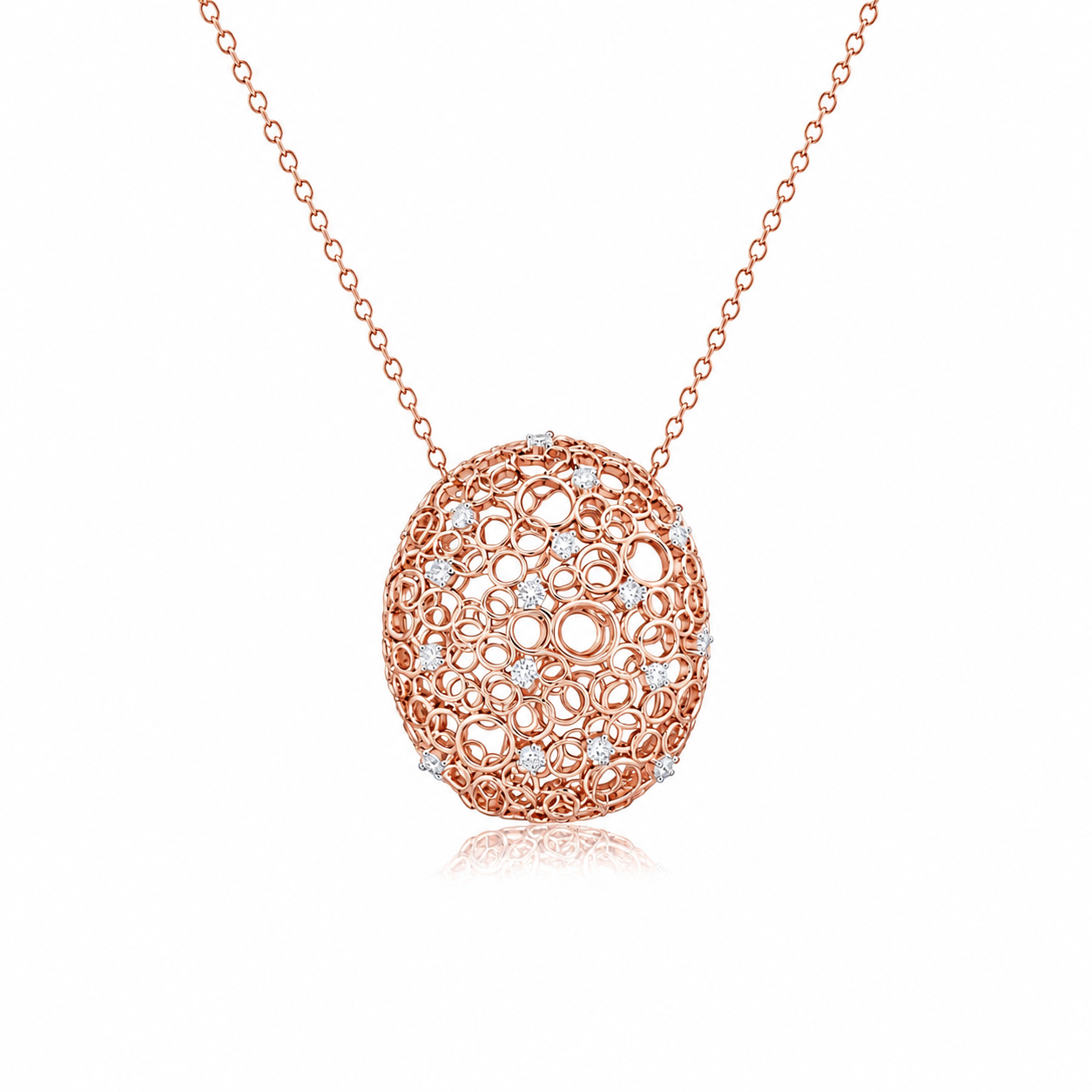14k Gold Diamond Open Oval Bubble Pendant Necklace