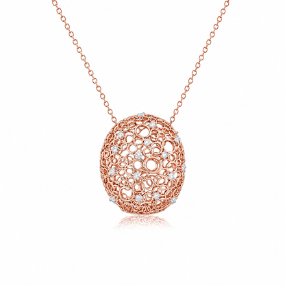14k Gold Diamond Open Oval Bubble Pendant Necklace