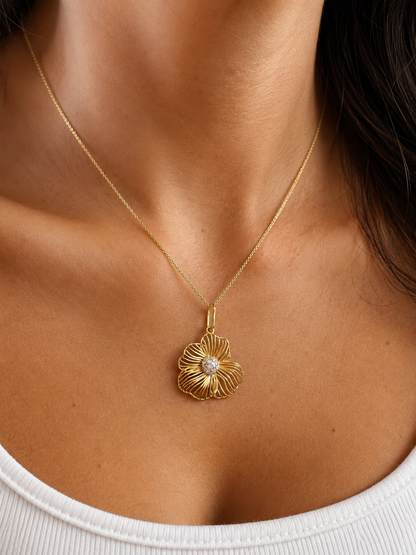 14k Gold Diamond Flower Necklace