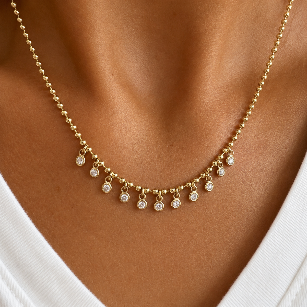 14k Gold Natural Diamond Dangle Charm Necklace
